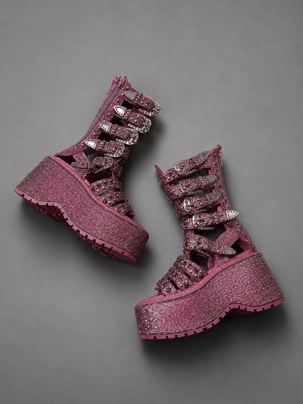 Club Exx Rhinestone Buckle Platform Boots Pink Size 5 NWT